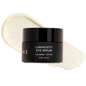 DIME luminosity eye serum front tube showing compact travel-friendly size and label