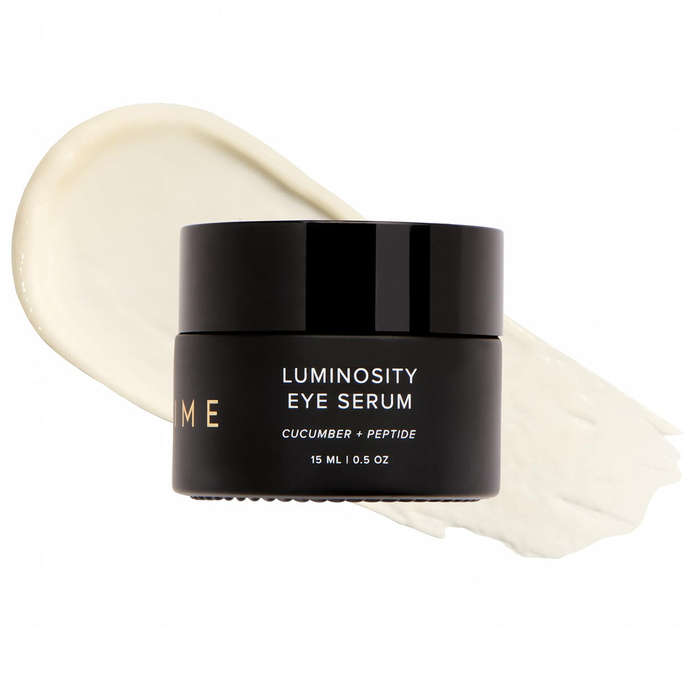 DIME luminosity eye serum front tube showing compact travel-friendly size and label