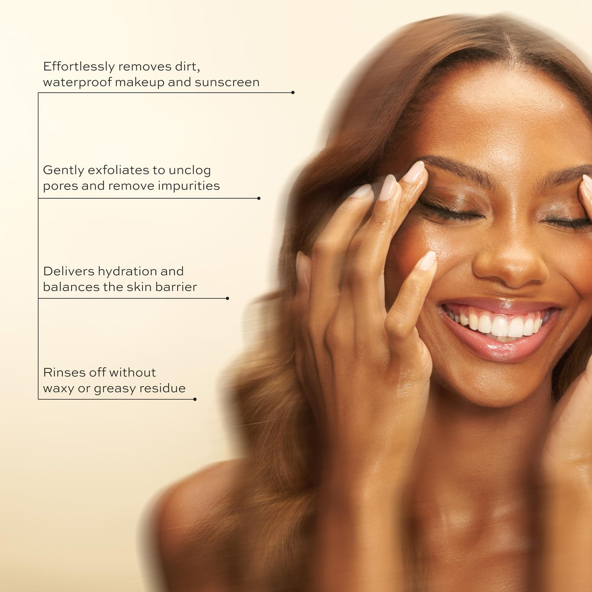 DIME pump dispensing cleansing oil onto fingertips, demonstrates simple application