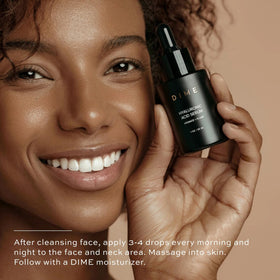 DIME bottle label close-up showing ingredient clarity and clean-beauty benefit