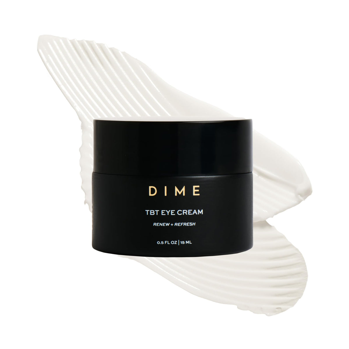 DIME eye cream jar front showing label and compact design for easy storage