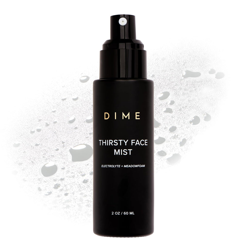 DIME front packaging of Thirsty Face Mist showing bottle and label for easy recognition