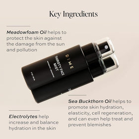DIME mist spraying fine hydration particles for quick refresh and makeup setting