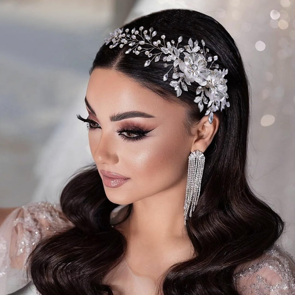 DIMNIE front view silver headband showing overall elegant silhouette and sparkle