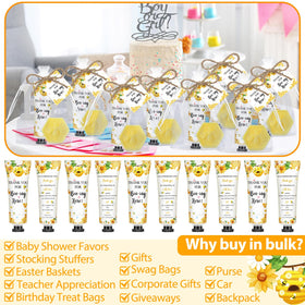 Dimsile favors styled on shower table creating festive yellow bee-themed ambiance