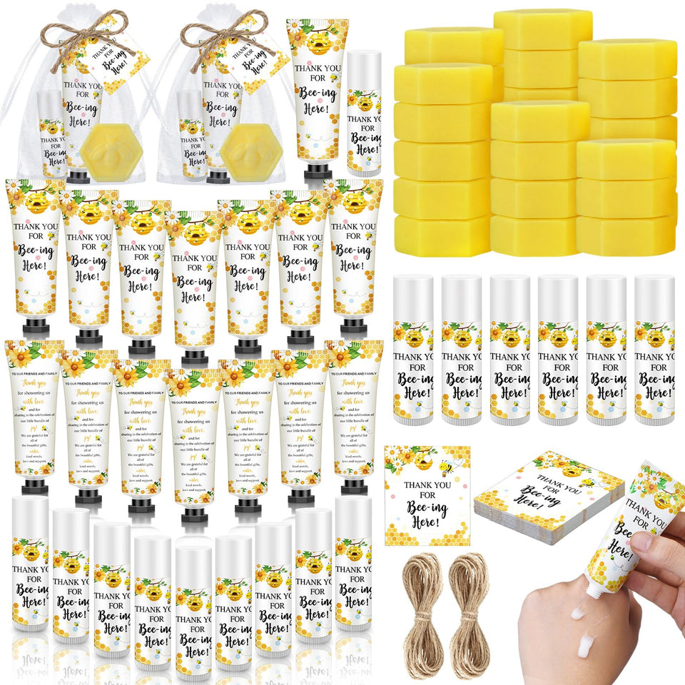 Dimsile front packaging showing full 25-set bee favor kit and tidy presentation