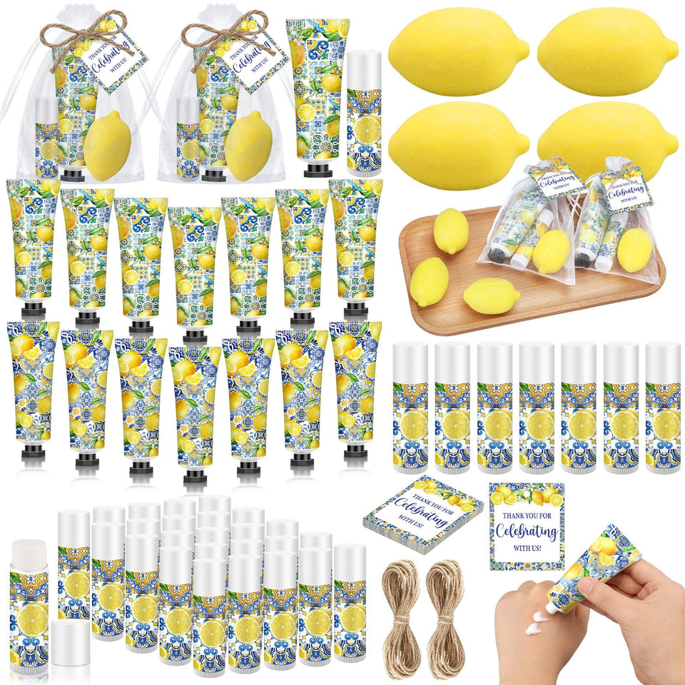 Dimsile front packaging of Capri Lemon favor kit showing complete sets and vibrant color benefits presentation