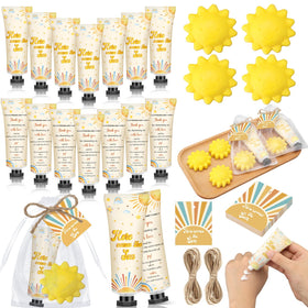 Dimsile front packaging showing 25 complete favor sets and sunny theme benefit