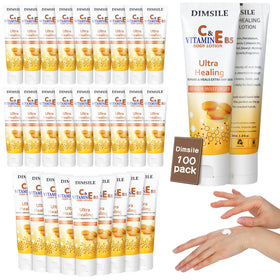 Dimsile front packaging showing 100 travel lotion bottles and organizer benefit