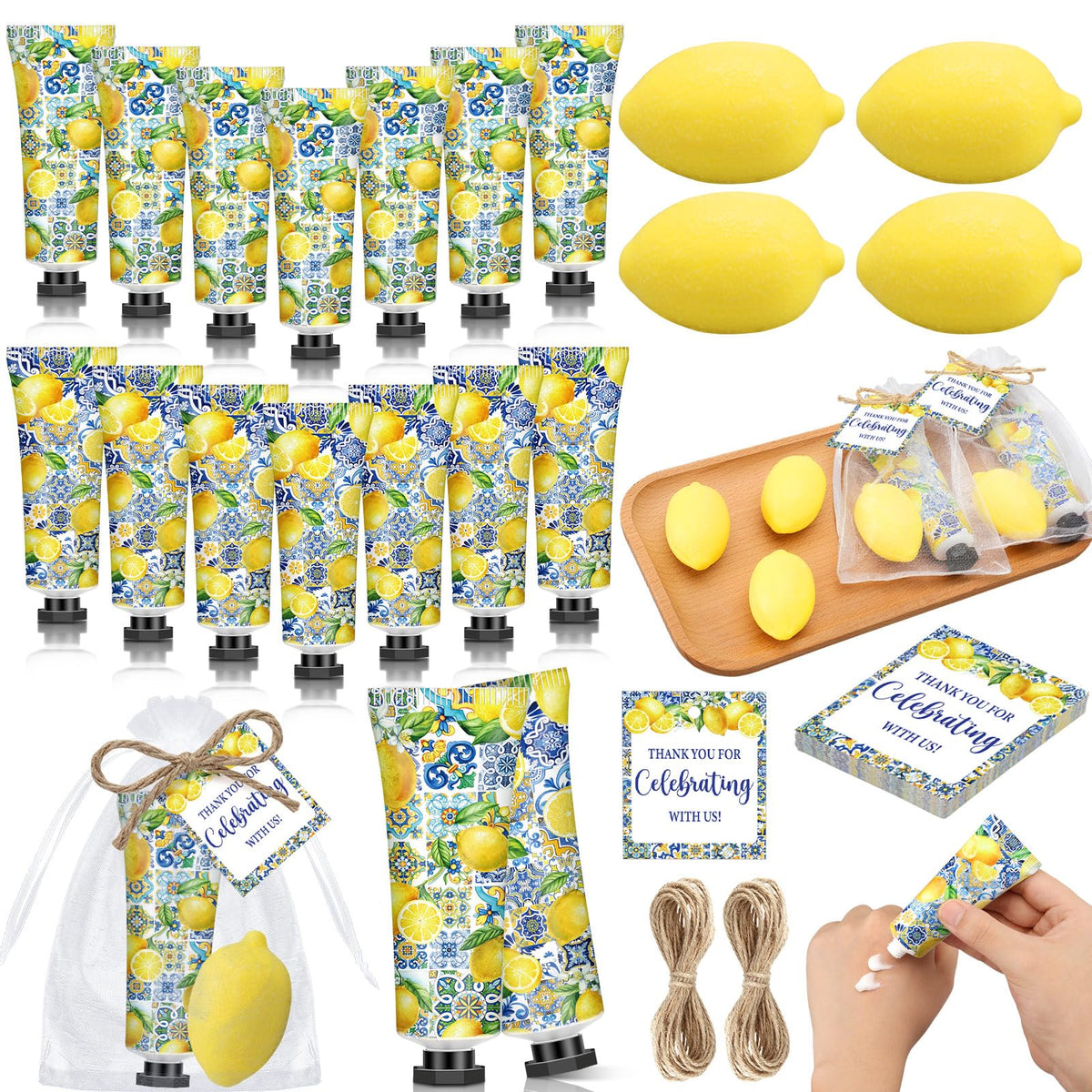 Dimsile front packaging showing full 25-set favor bundle and neat presentation benefit