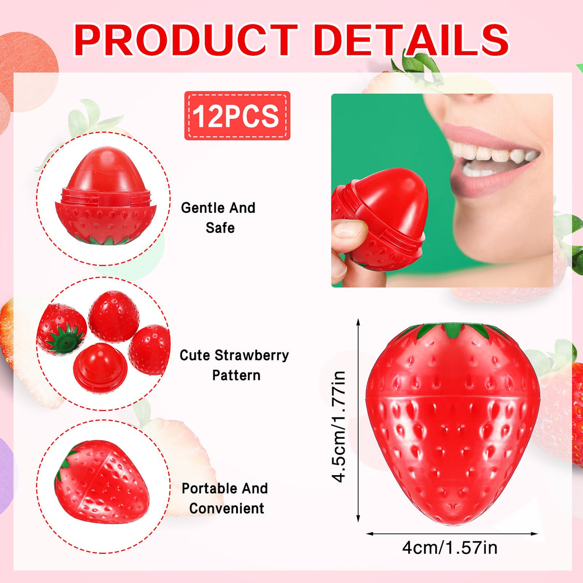 Dimsile close-up of one strawberry tube highlighting cute design and portability