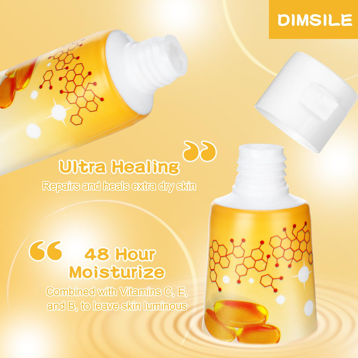 Dimsile lotion texture swatch showing fast-absorbing finish benefit