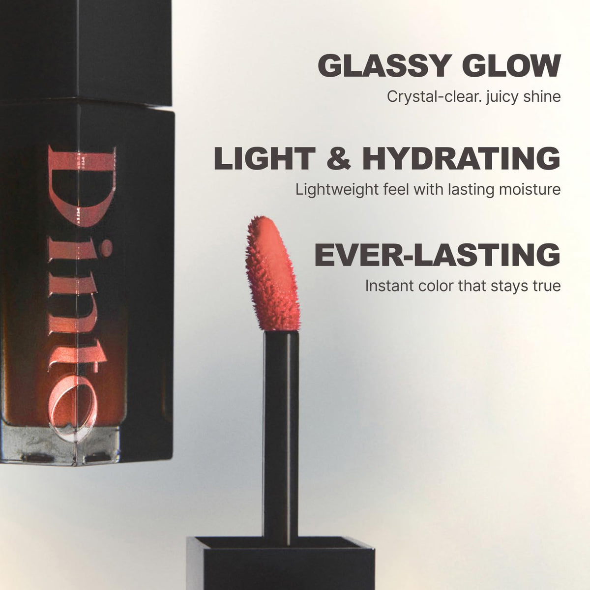 DINTO swatch texture of blur-glowy formula showing water-like sheen and hydration