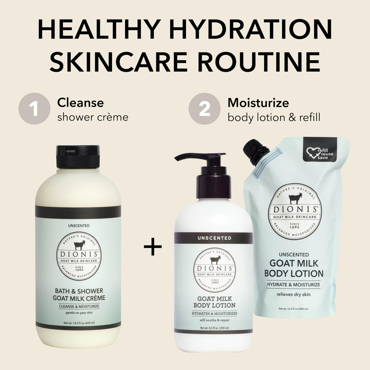 Dionis lotion on bathroom shelf in lifestyle setting for daily use