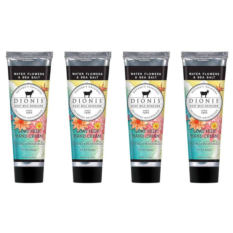 dionis front pack showing four hand cream tubes for easy gifting and travel