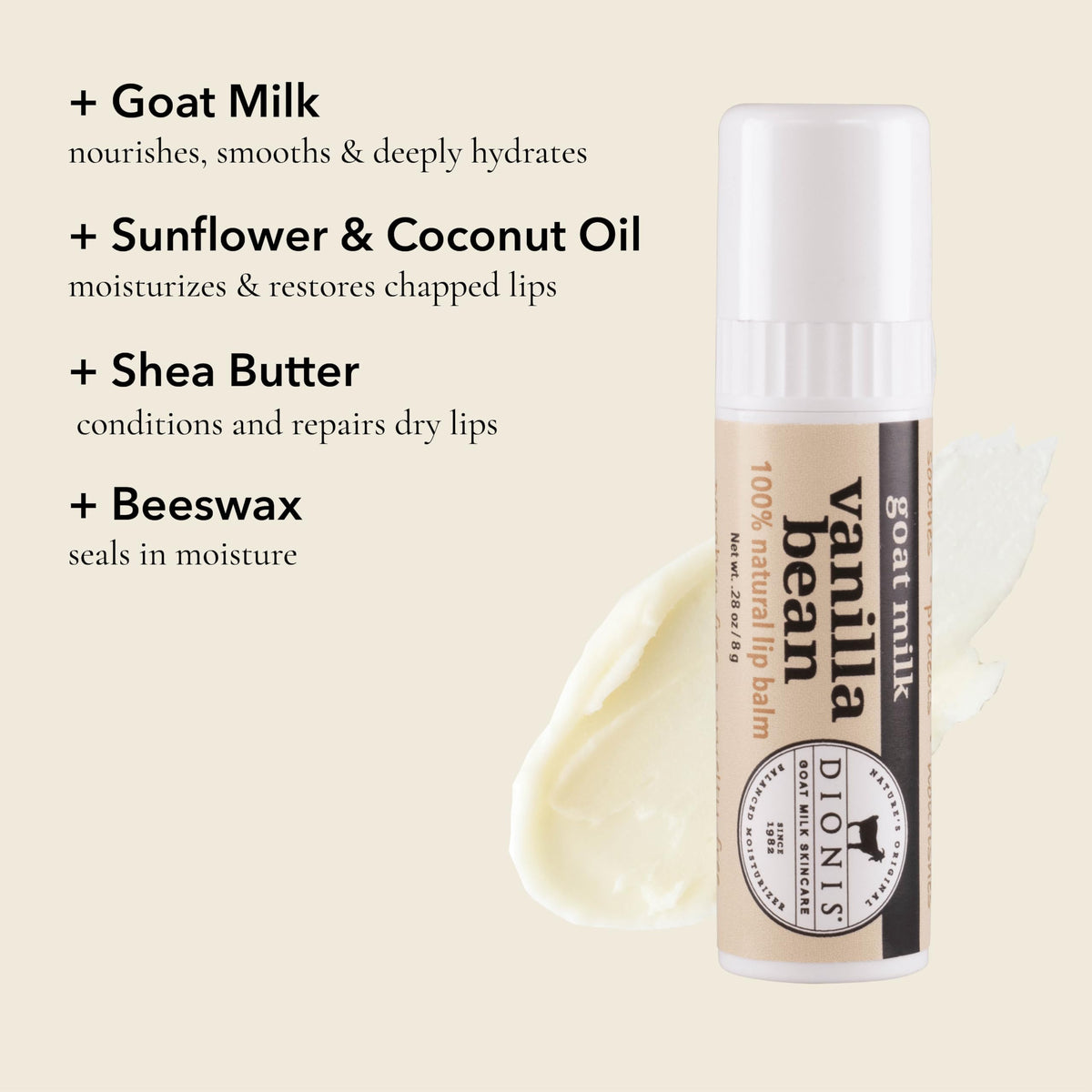 Dionis open vanilla bean jumbo balm with visible twist tube