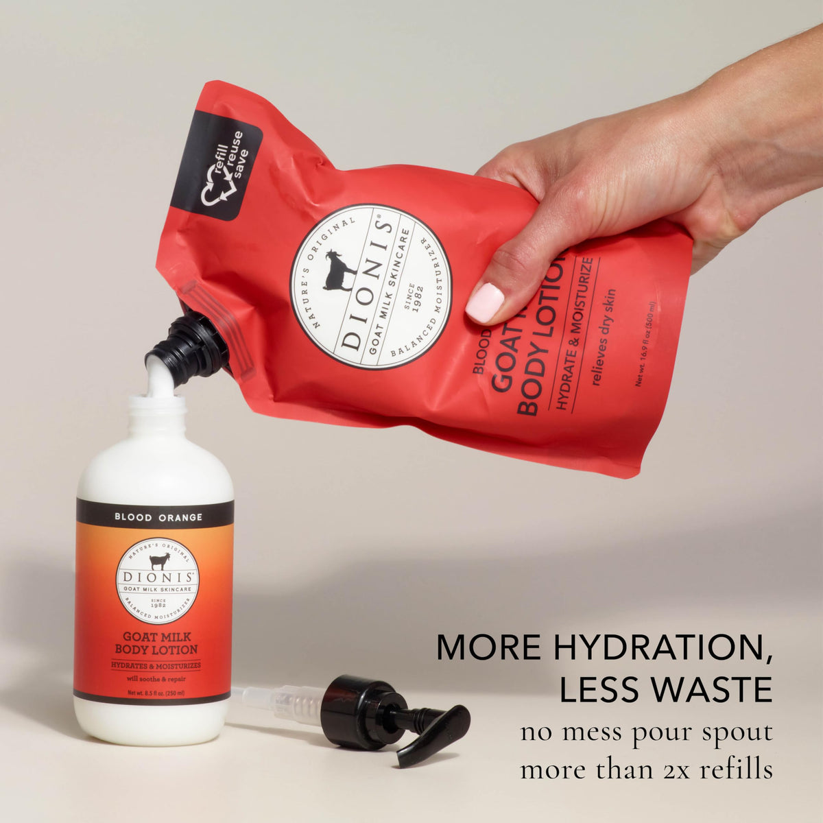 Dionis label close-up listing goat milk nutrients and clean-ingredient information benefit