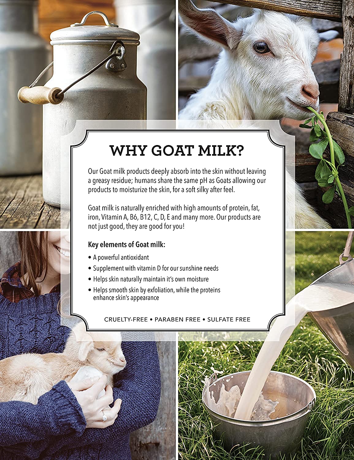 Dionis label ingredients close-up highlighting goat milk and shea butter for nourishment