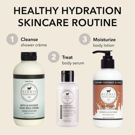 Dionis bottle styled on bathroom shelf conveying daily routine and gentle care