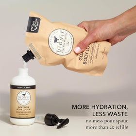 Dionis pump bottle being refilled to reduce waste and save money