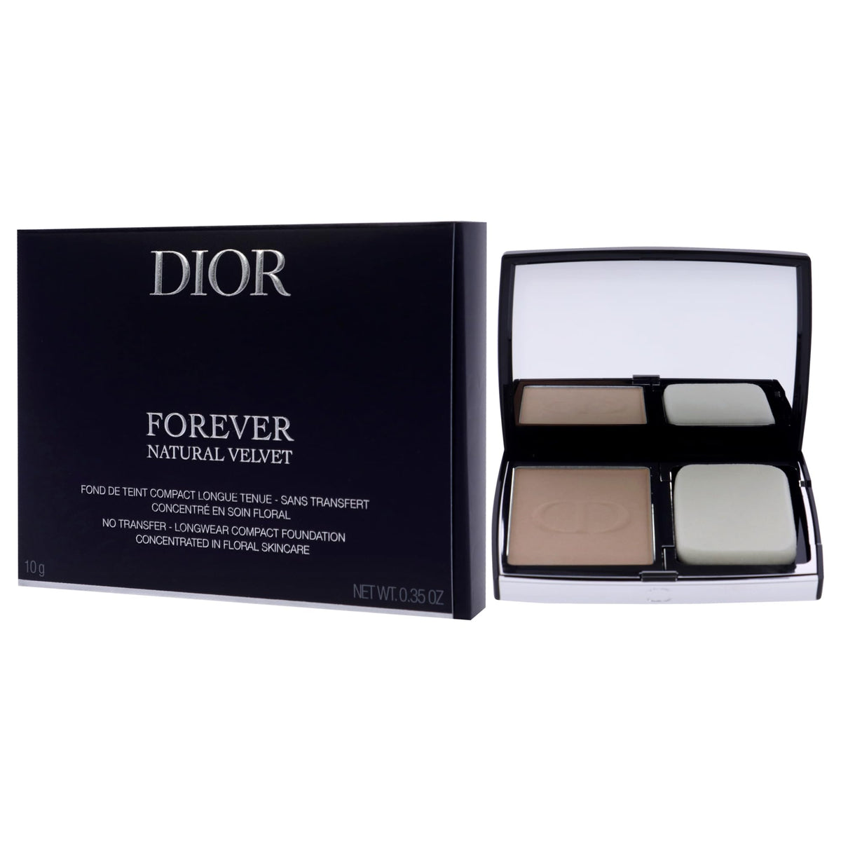 Dior open compact displaying shade 2N Neutral and applicator for precise coverage