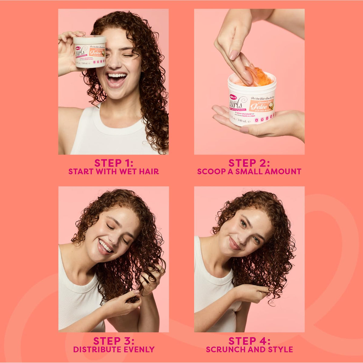 Dippity-Do gel dispensed on hand showing easy-to-rake application benefit