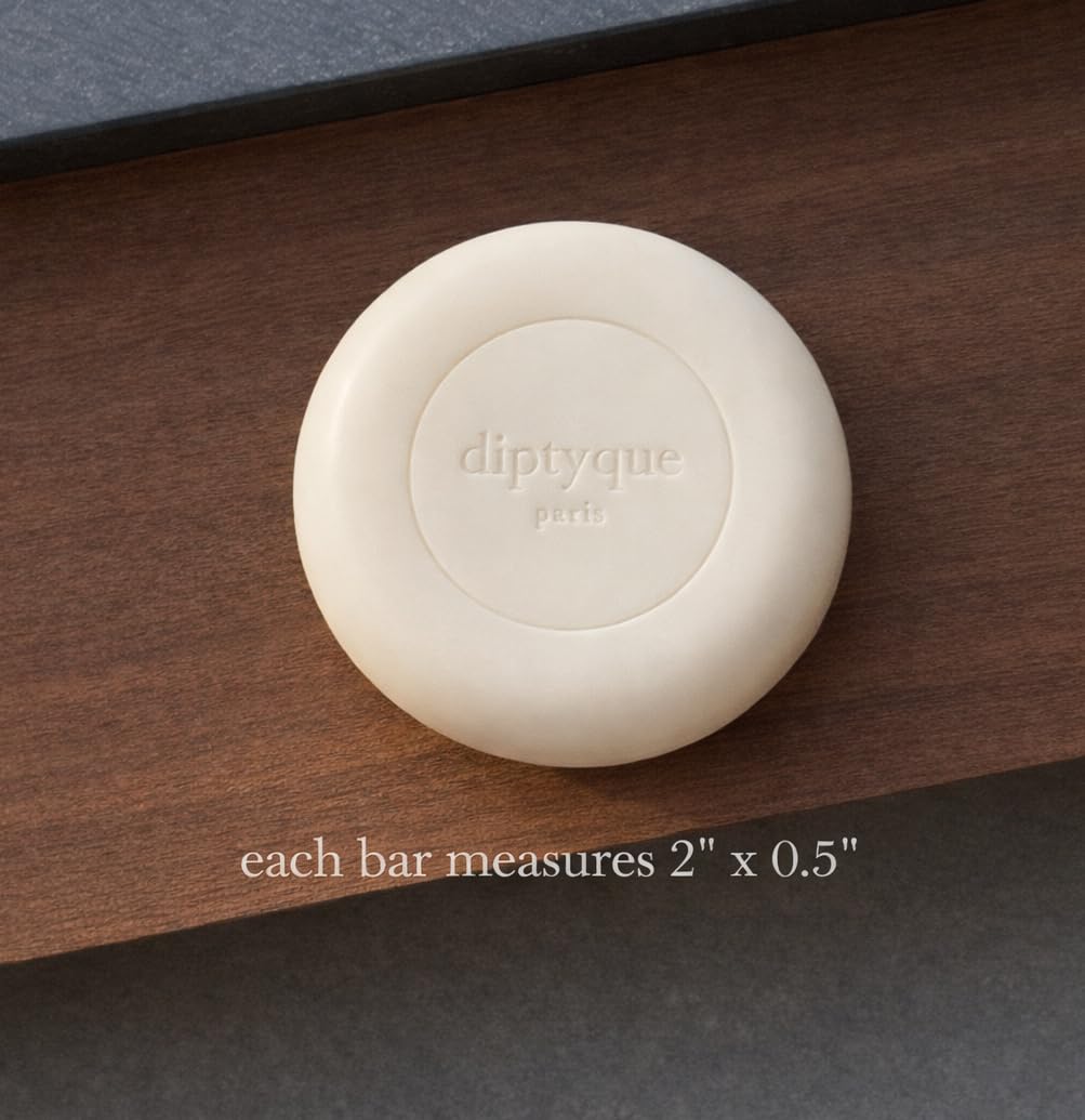 Diptyque Philosykos soap next to coin for size comparison and travel-friendly scale