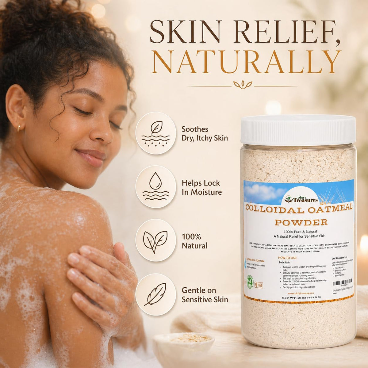 Dirty Treasures face mask application demonstrating soothing topical use