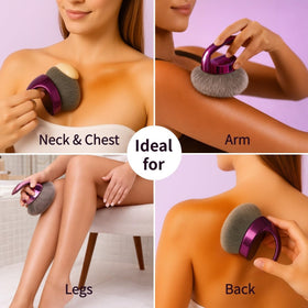 Diryi in use applying self-tanner to leg demonstrating even coverage benefit