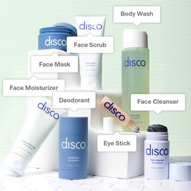 Disco applying roller under the eye to depict easy, mess-free application benefit