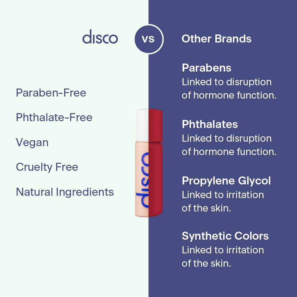 Disco styled before-and-after visual demonstrating reduced puffiness and smoother skin