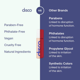 Disco styled before-and-after visual demonstrating reduced puffiness and smoother skin
