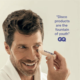 Disco texture close-up displaying lightweight serum stick for fast absorption
