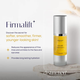 Distinction close-up of serum texture on skin, demonstrating lightweight hydration and fast absorption