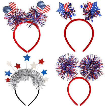DIUEWOW front packaging view showing all four patriotic headbands and benefits