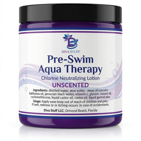Diva Stuff front packaging view showing unscented pre-swim lotion benefit protection