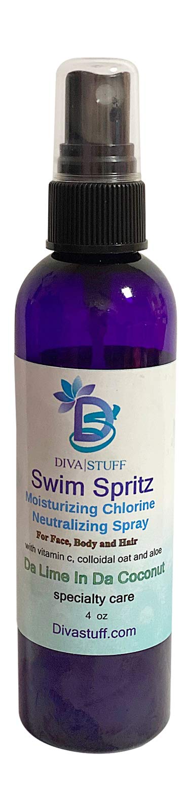 Diva Stuff Swim Spritz front bottle showing label and scent, conveys portability