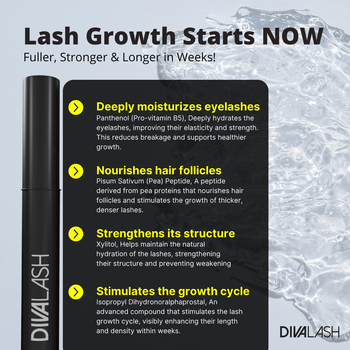 Divalash by Divaskin before and after comparison emphasizing fuller-looking lashes