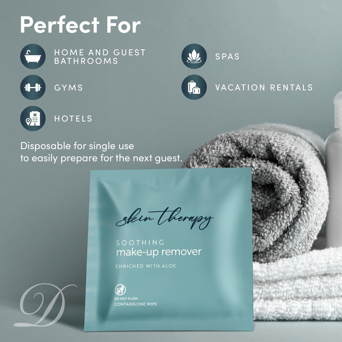 Diversified Hospitality opened sachet with visible wipe, easy single-use convenience benefit