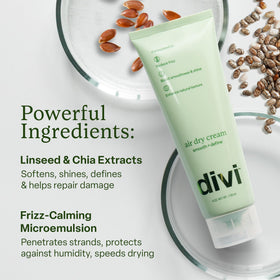 Divi applying cream to damp hair demonstrates easier air-dry styling