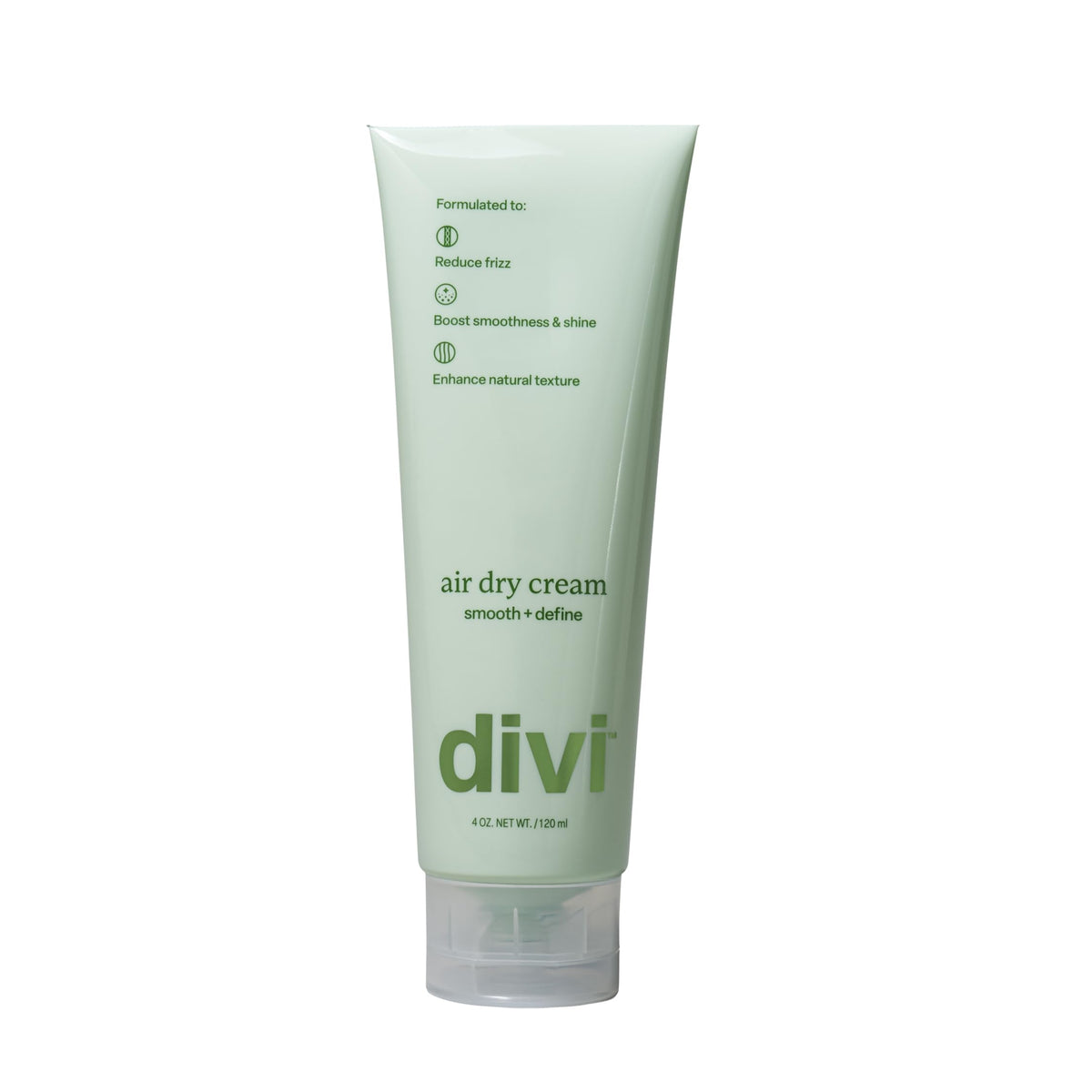 Divi front packaging of Air Dry Styling Cream shows product and benefit