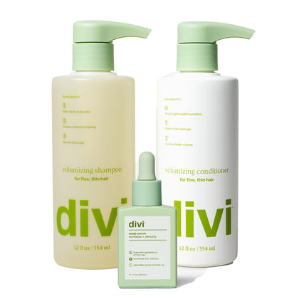 Divi bundle front packaging showing three products for fuller hair benefit