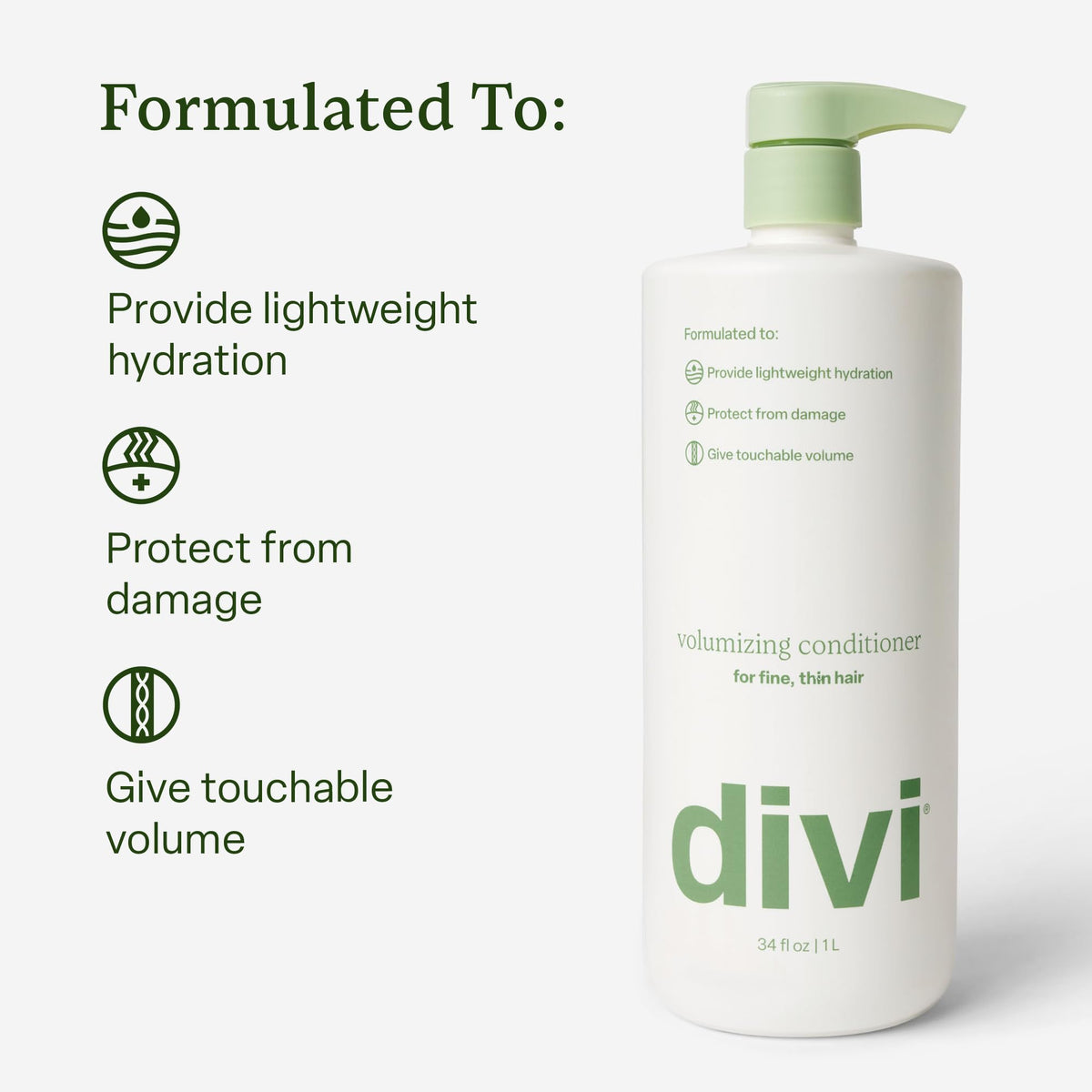 Divi conditioner pump top detail for easy dispensing and convenience