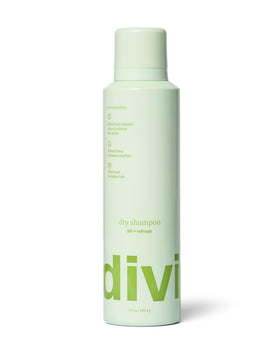 Divi dry shampoo front packaging showing label and 5.3oz benefit