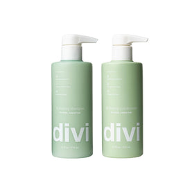 Divi front packaging showing shampoo and conditioner for hydrated hair benefit