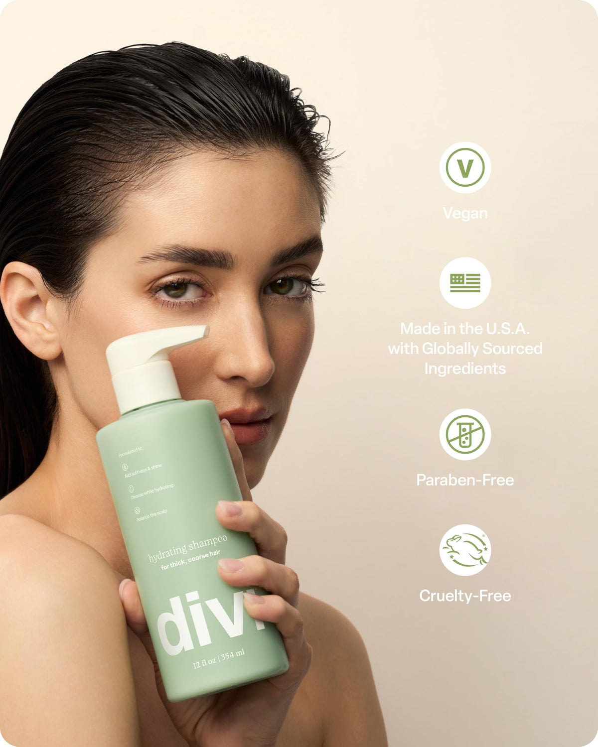 Smooth, shiny hair after using Divi shampoo showing reduced frizz