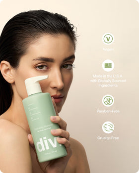Smooth, shiny hair after using Divi shampoo showing reduced frizz