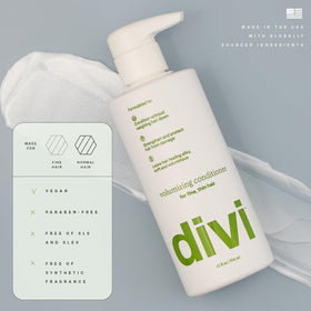 Divi conditioner texture close-up showing lightweight creamy formula