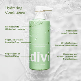 Divi pump and cap detail showing easy dispensing and mess-free application benefit