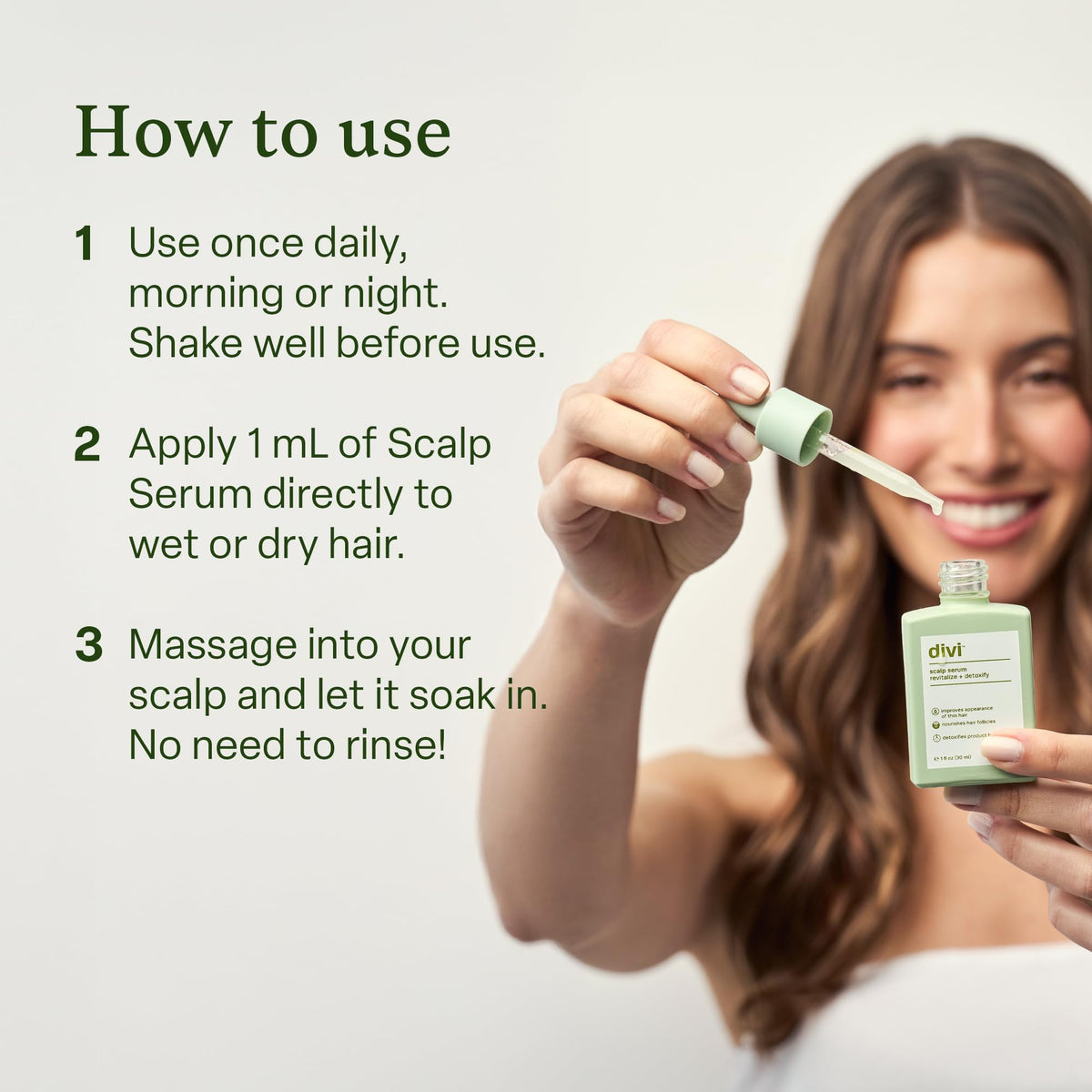divi scalp serum 15ml close-up highlighting precise application and nourishment